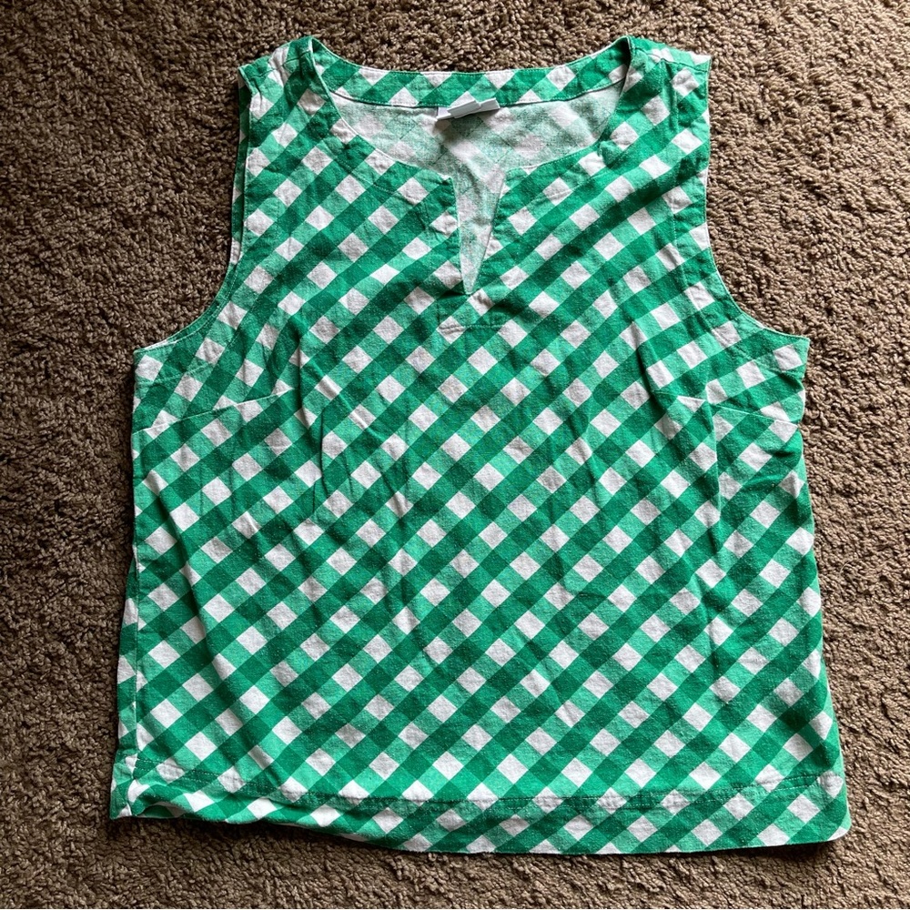 EUC Liz Claiborne linen gingham print tank in green size Medium